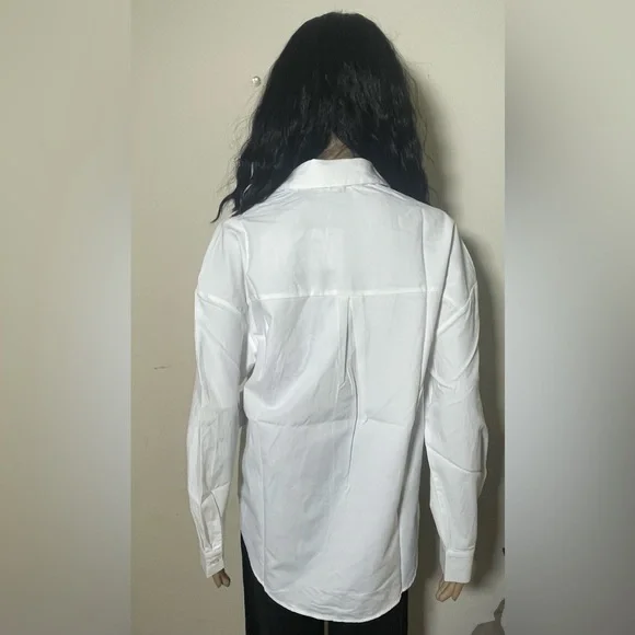 Sz XS-S Ardene women’s Oversized Shirt Ardene Classic White Longsleeve pleated - Picture 7 of 16